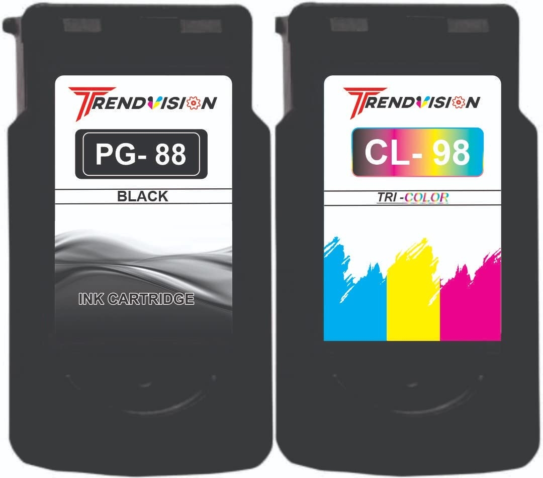 TRENDVISION PG-88 Black & CL-98 Tricolor Combo Ink Cartridge for PIXMA E500, E510, E600, E610 Printers