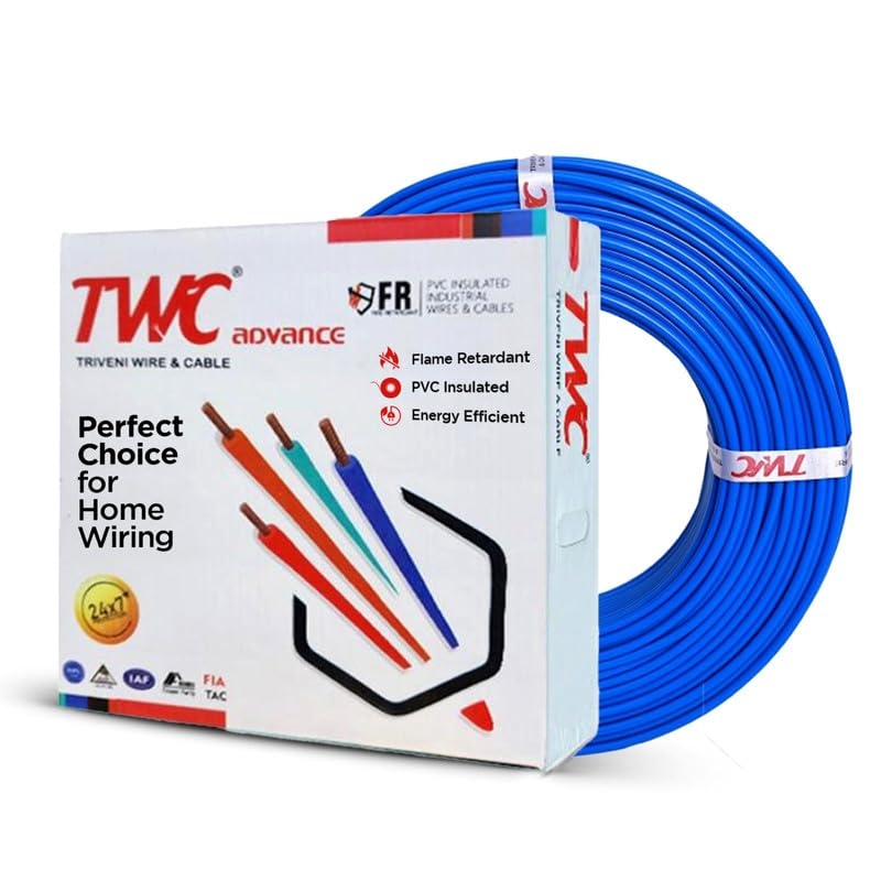 TWC Advanced Single Core Electrical Wire ||PVC electrical copper wire | Flame Resistant (Blue, 90 Meter, 1.5 SQ.MM)