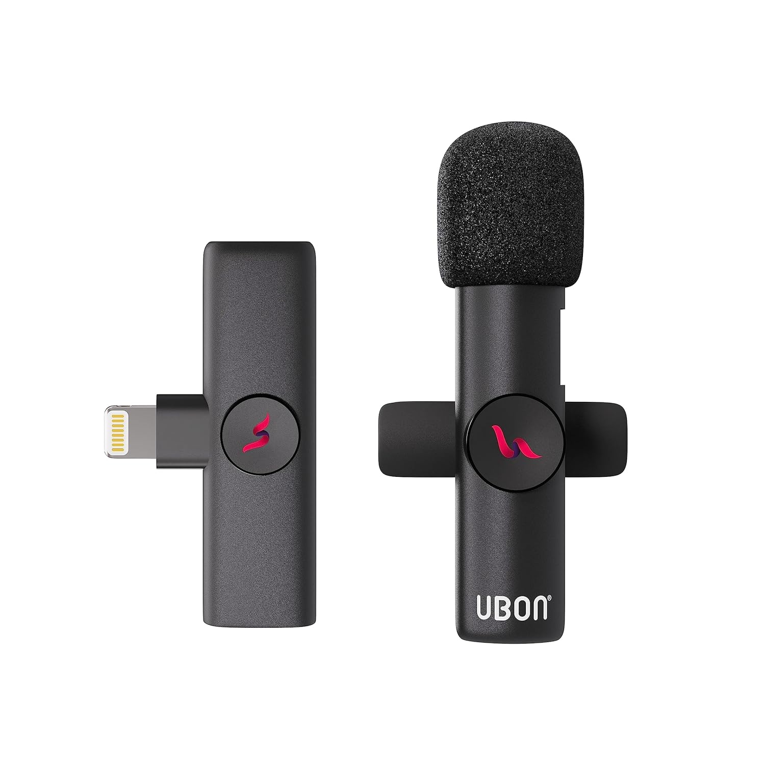 UBON CM-601 Wireless Collar Microphone for iPhone | 20m Connectivity Range | Vlogging Mic | Simple Plug & Record | Clear Timbre, Noise Cancellation | Type-C & iOS Charging Port | Bluetooth v5.0