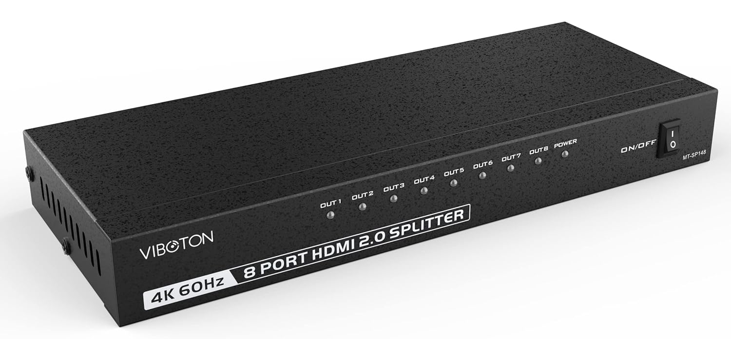 VIBOTON 8 Port HDMI Splitter 1 In 8 Out 4K@60Hz HDCP 2.2 3D for Xbox, PS4, HDTV, Media Streaming Device