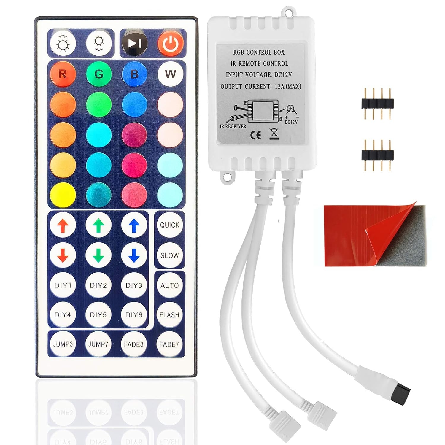 LED Light Remote Control, Walwee 4 Pin 2 Ports RGB Control Box | 44 Keys IR LED Remote Controller for RGB 5050 3528 LED Strip Lights Remote Controls