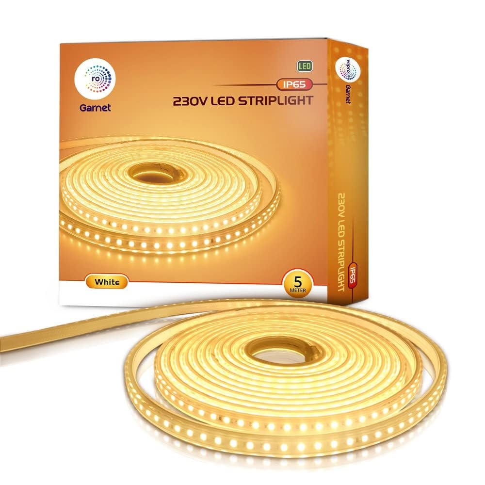 Wipro Garnet 10 mtr LED Strip Light | 120 LEDs/mtr | Warm White | IP65-Waterproof | Flexible Rope for Balcony, False