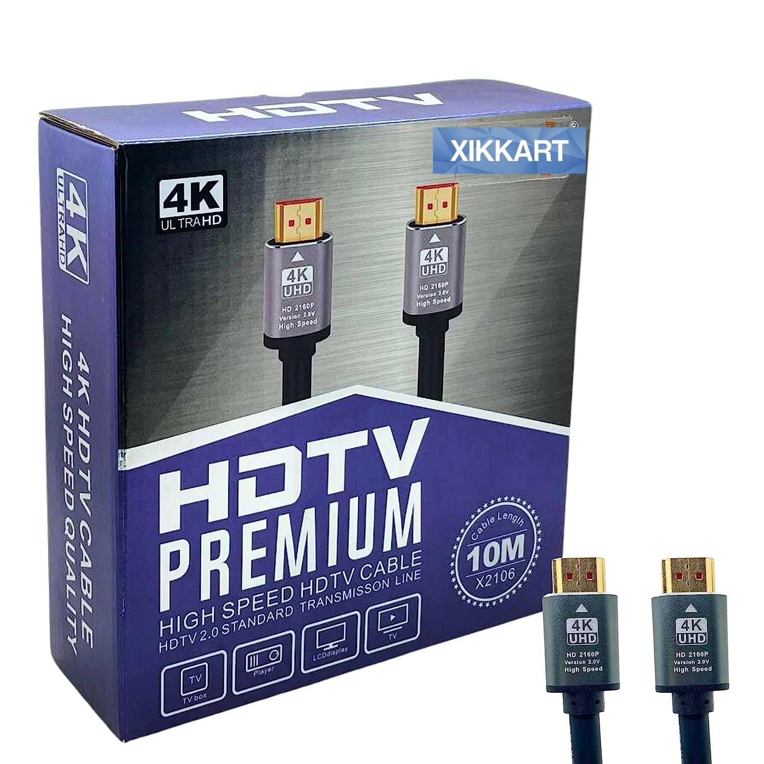 XIKKART 10M 4K HDMI Cable | HDMI 2.0 | 18Gbps High Speed Data | 3D Compatible | 4K 60Hz, HD Audio Video 2160p