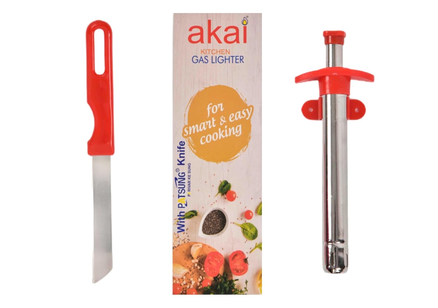 Akai Stainless Steel Kitchen Gas Lighter | Free Kitchen Knife, Dual Utility Delight, Gas Lighter, Knife Combo Pack Gas Lighters