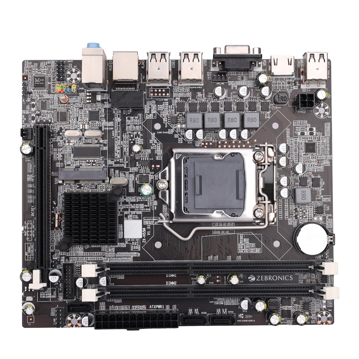 ZEBRONICS H55 Micro-ATX Motherboard for LGA 1156 Socket, Supports Intel 1st Generation Processors, DDR3 1333 MHz, Ports | RJ45, SATA, USB, HDMI, VGA