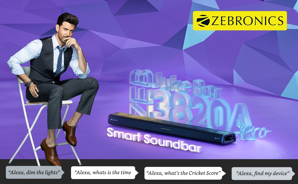 soundbar,alexa soundbar,zebronics smart soundbar, zeb 3820A pro,Built-in Alexa soundbar
